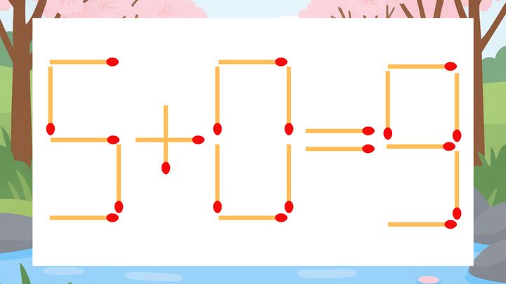 【マッチ棒クイズ】1本だけ動かして正しい式に：5+0=9？の問題画像
