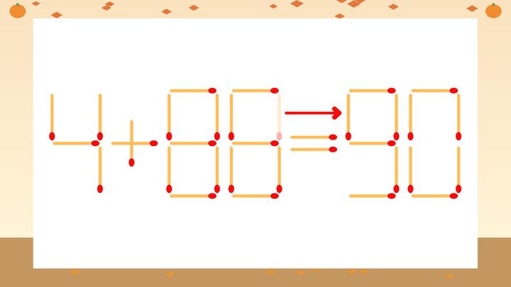 【マッチ棒クイズ】1本だけ動かして正しい式に：4+88=30？の解答画像