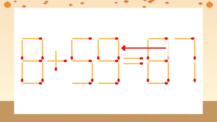 【マッチ棒クイズ】1本だけ動かして正しい式に：8+55=87？の解答画像