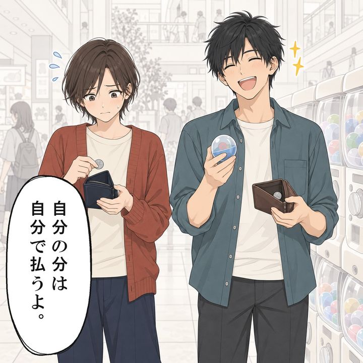 恋人が自分で払い、私は一回分のガチャを楽しみます