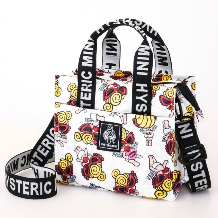 HYSTERIC MINIの白地にANGEL MINI柄のキルティングショルダーバッグ