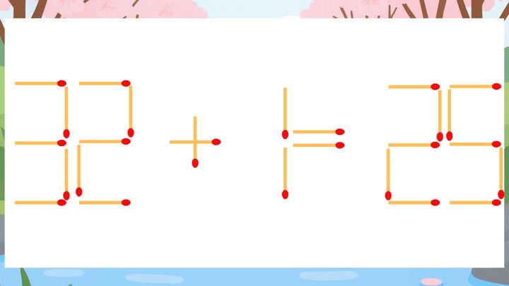 【マッチ棒クイズ】1本だけ動かして正しい式に：32+1=25？の問題画像
