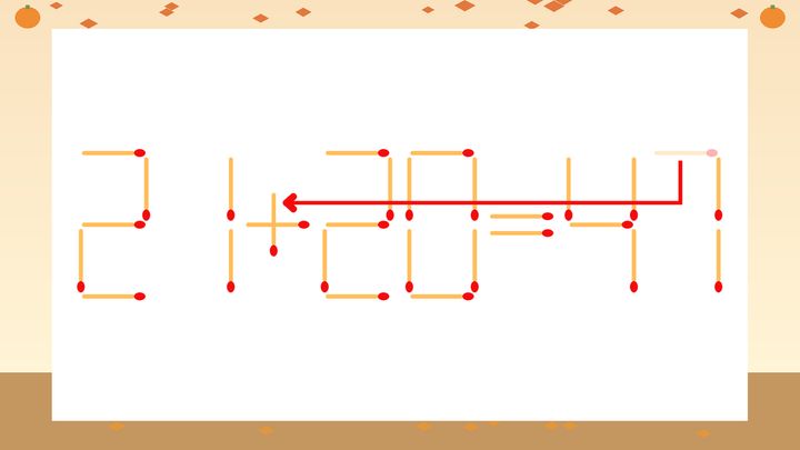 【マッチ棒クイズ】1本だけ動かして正しい式に：21-20=47？の解答画像