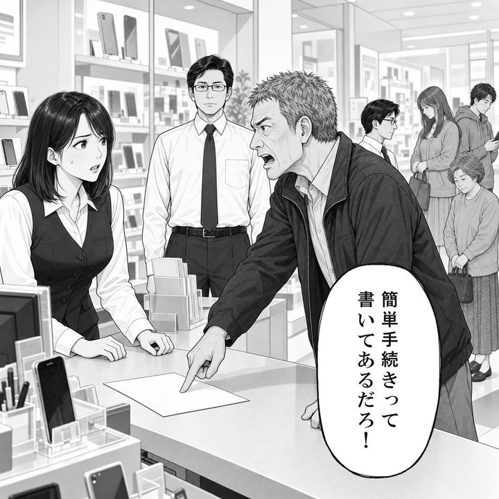 男性客は店のパンフレットを指して怒鳴ります