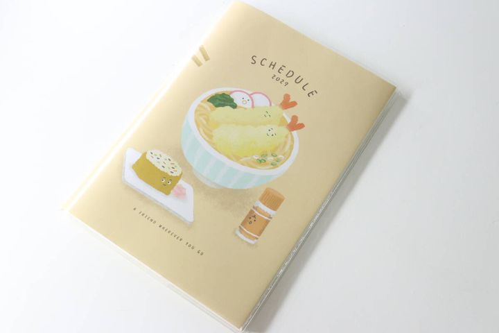透明カバー付きのダイアリー表紙、うどんキャラが可愛い