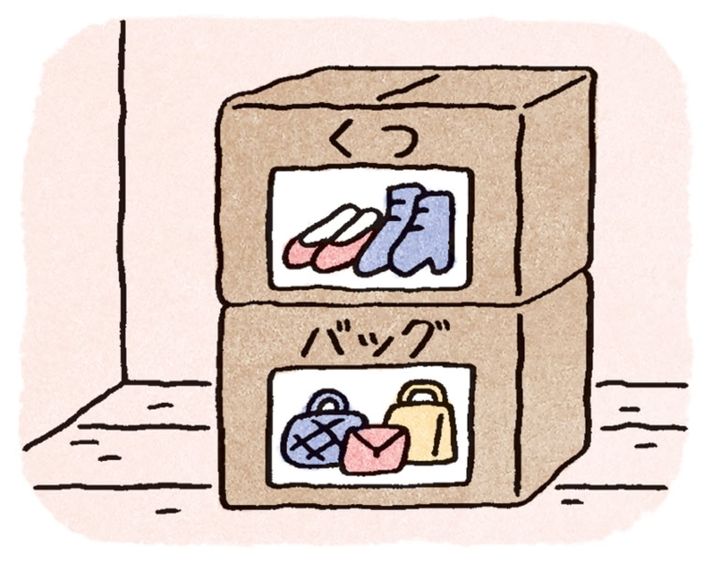 おすすめの片づけ法 中身を撮影した写真を貼った段ボールにまとめる