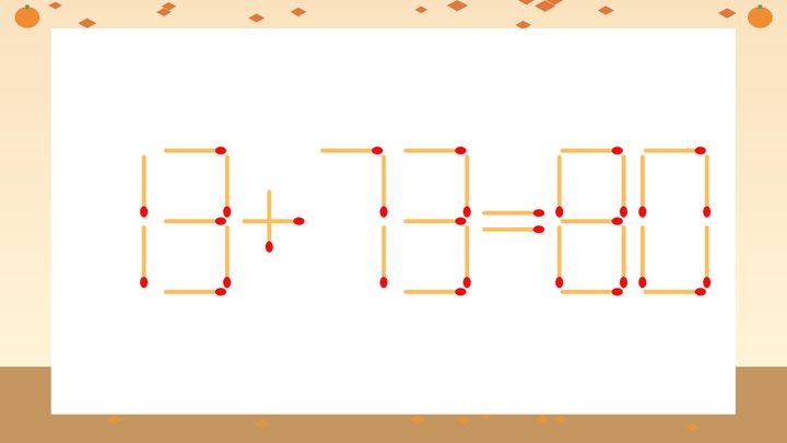 【マッチ棒クイズ】1本だけ動かして正しい式に：13+73=80？の問題画像