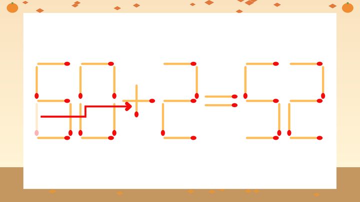 【マッチ棒クイズ】1本だけ動かして正しい式に：60-2=52？の解答画像
