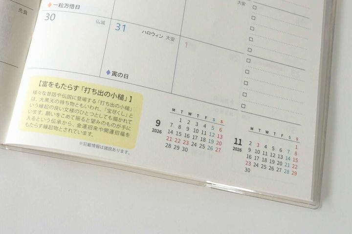月間スケジュールページ下部にある縁起に関するうんちく「打ち出の小槌」の解説
