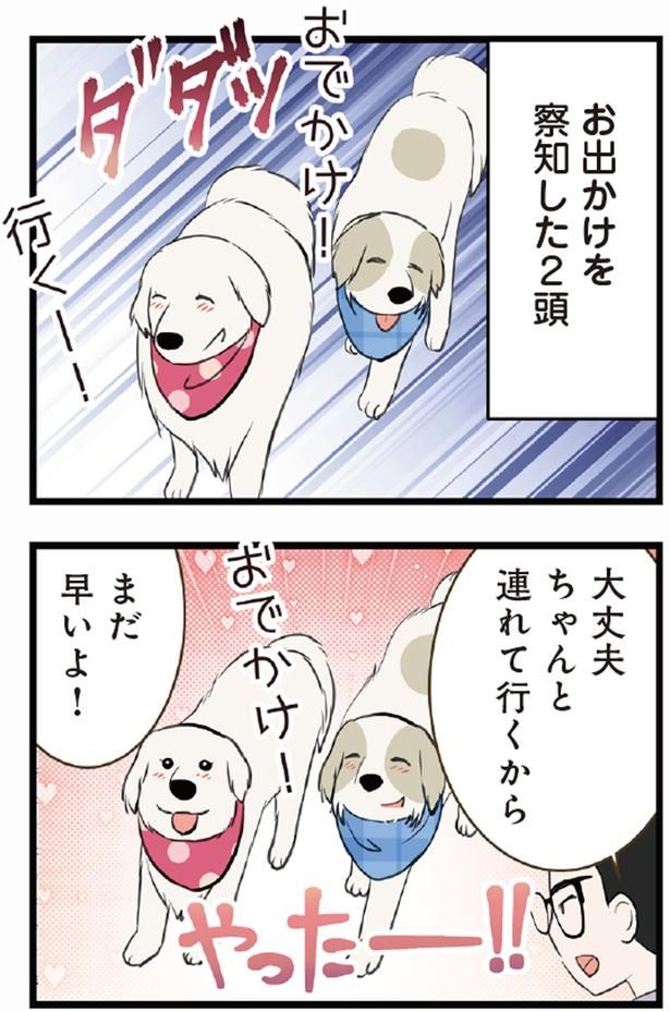 お出かけを察知した2頭 （C）今日のルンルン、ゆに／KADOKAWA