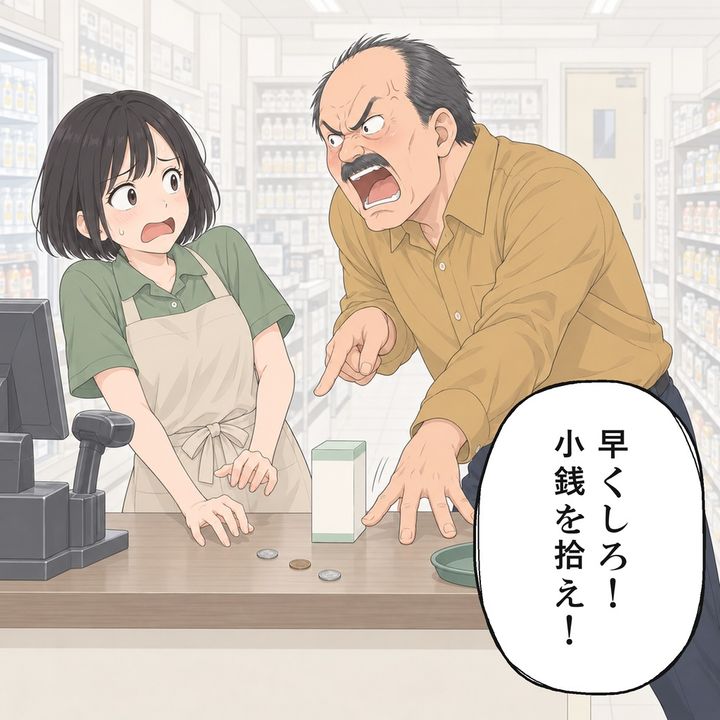 小銭を投げられた新人は恐怖で手を止めます
