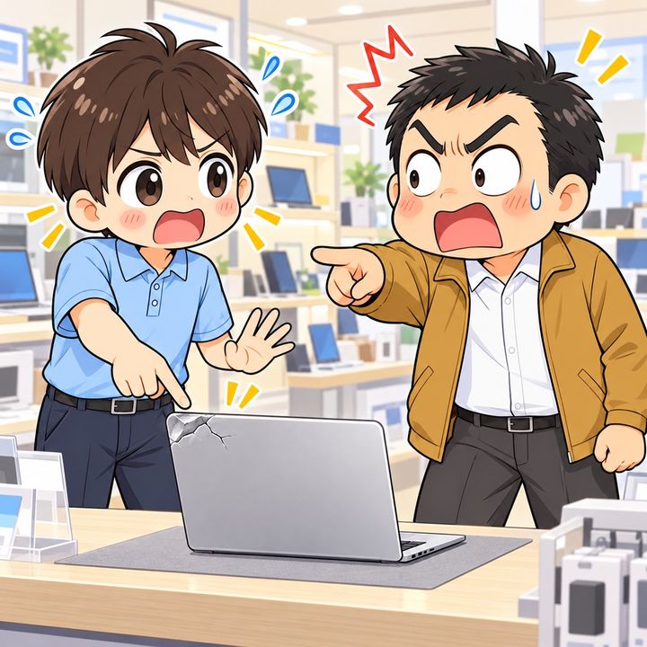【漫画】「店長を呼べ！」へこんだパソコンを無償交換しろと怒鳴る男性客…メーカー見積を告げられ言葉を失った