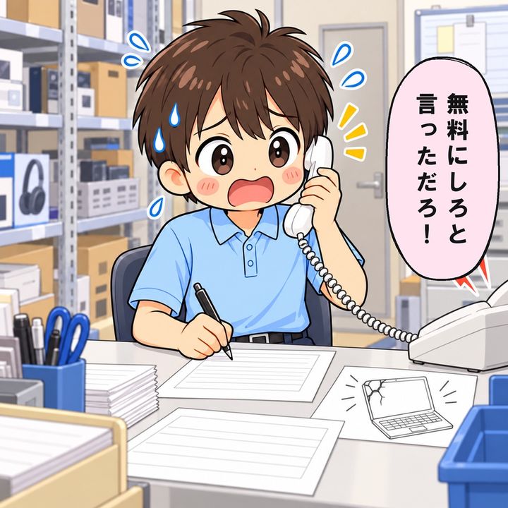 後日も電話で強いクレームが続き、店員は記録します。