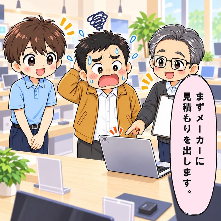 店長と店員は損傷を確認し、メーカー見積を案内します。