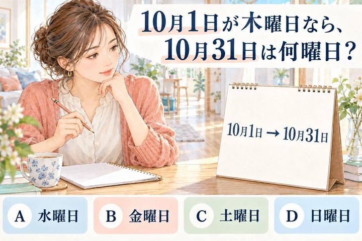 【算数テスト】10月1日は木曜日。では10月31日は何曜日？