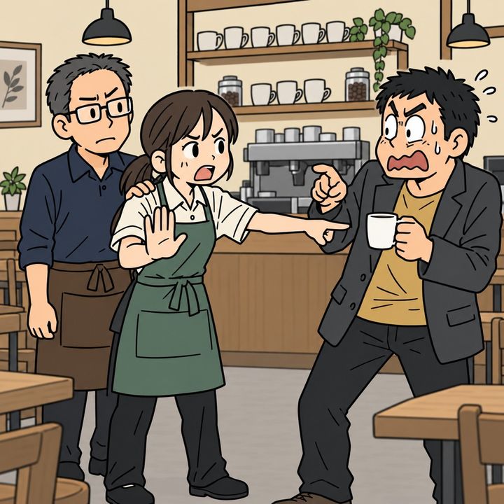 【漫画】「誠意を見せろ！」コーヒー交換後も金銭を迫る男性客…店員が追加の要求を断ると顔色が変わった