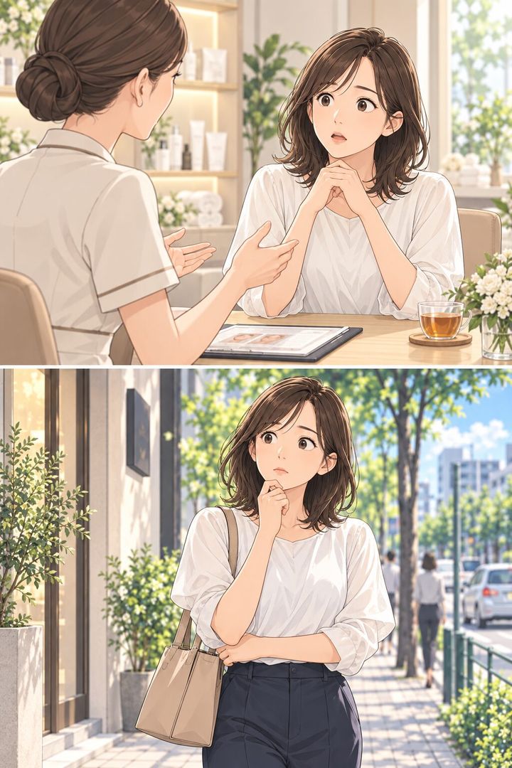 ブライダルエステで施術者の言葉を聞く女性を描いた漫画