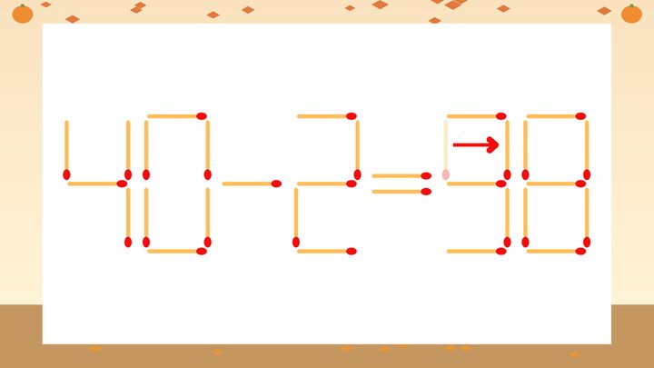 【マッチ棒クイズ】1本だけ動かして正しい式に：40-2=58？の解答画像