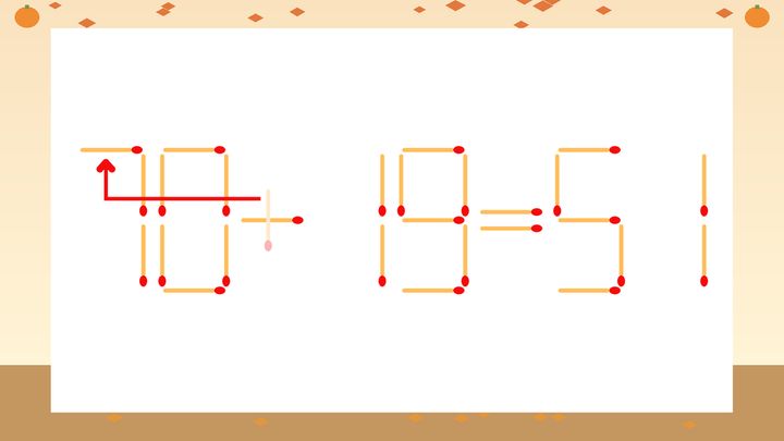 【マッチ棒クイズ】1本だけ動かして正しい式に：10+19=51？の解答画像