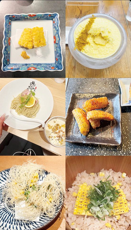 ミチさんが“もろ活”として紹介した、天ぷらやラーメン、炊き込みご飯など多様なとうもろこし料理のコレクション
