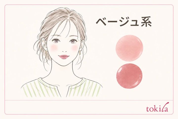 ローズベージュのリップとピンクベージュのチークを合わせたイラスト