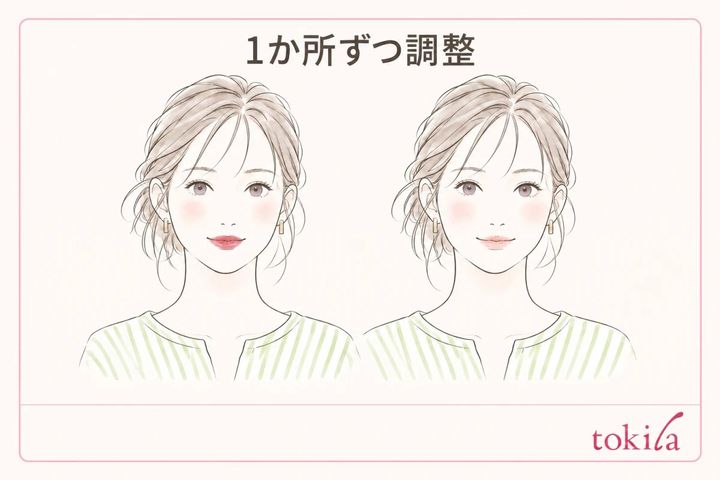 頬の色を同じに保ち、リップの濃さだけを変えて比べた2つの顔のイラスト