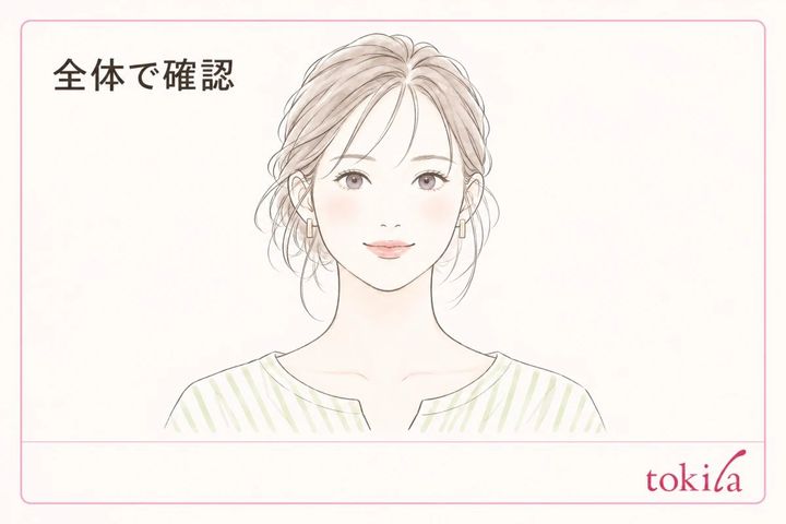 ファンデーションをなじませた後に顔と首を正面で見る図