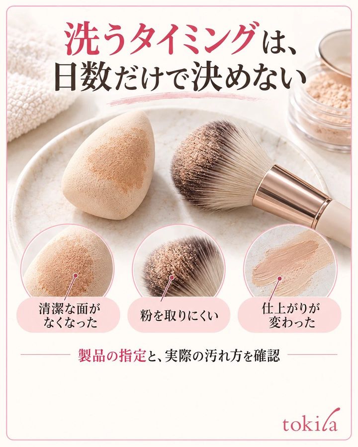 汚れたスポンジとブラシを添えた洗うタイミングの3項目