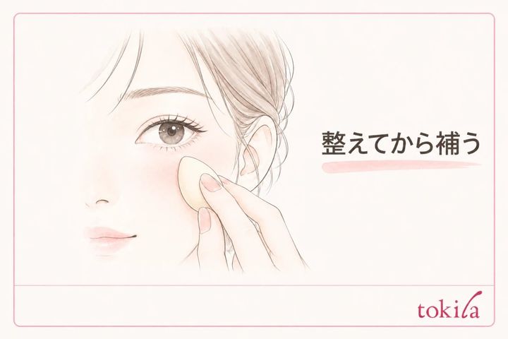 目の下のヨレを清潔なスポンジで部分的に整える図