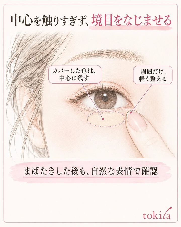 コンシーラーの中心を残し、周囲の境目だけ指で軽くなじませる図