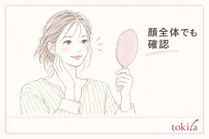 目元を近くで見た後に顔全体の距離で確認する図