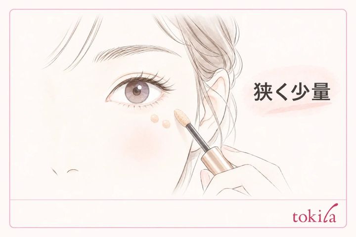 目のきわを避け必要な皮膚へ少量をのせる模式図