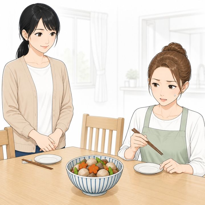 【漫画】「嫁なら、4時間は煮込むものよ」と手作りの煮物で私を見下す兄嫁。私に捨てさせたゴミ袋の中身で笑顔が消えた