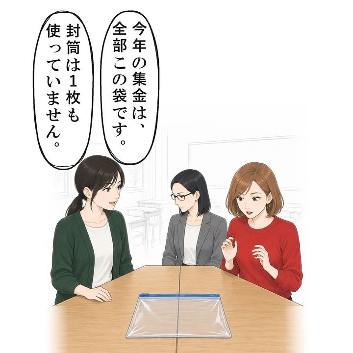 今年の集金は中の見える透明の袋だけで、封筒は使っていません