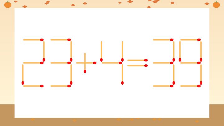 【マッチ棒クイズ】1本だけ動かして正しい式に：23+4=39？の問題画像