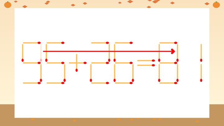 【マッチ棒クイズ】1本だけ動かして正しい式に：95+26=61？の解答画像