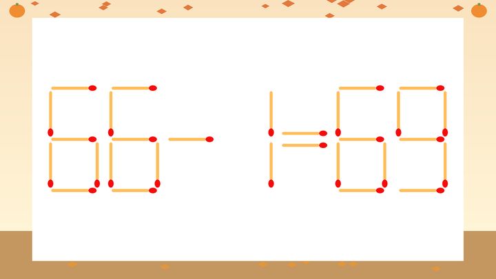 【マッチ棒クイズ】1本だけ動かして正しい式に：66-1=69？の問題画像