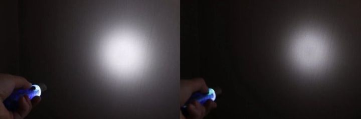 LEDライトのHighモードとLowモードで壁を照らした比較