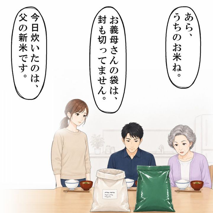 私は2つの米袋を並べ、今日のご飯の正体を伝えました