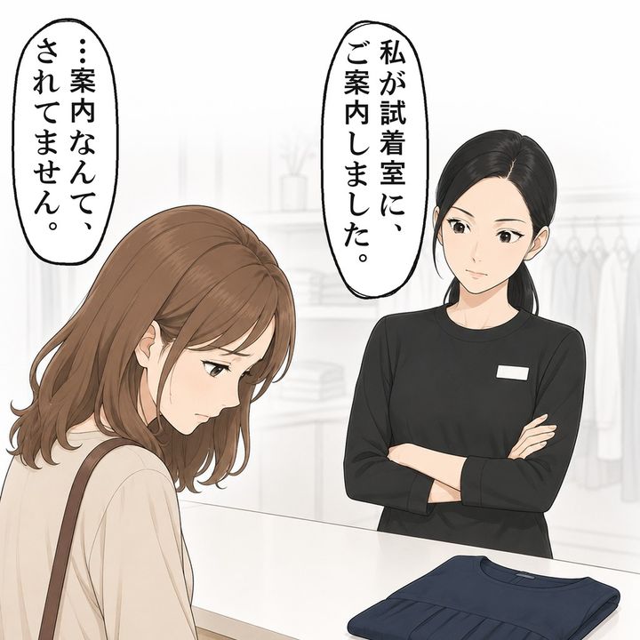 試着室に案内したと言い切られ、私はうつむきました