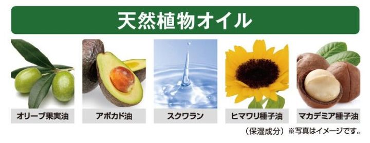 オリーブ果実油、アボカド油、スクワラン、ヒマワリ種子油、マカデミア種子油の5種の植物オイルの解説