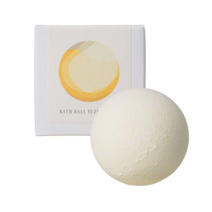 オサジ ヒーリング バスボール Yuzu〈ユズ〉の化粧箱と丸いバスボール
