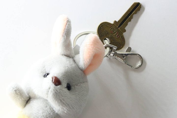 エビフライうさぎのキーホルダーに鍵を取り付けた状態