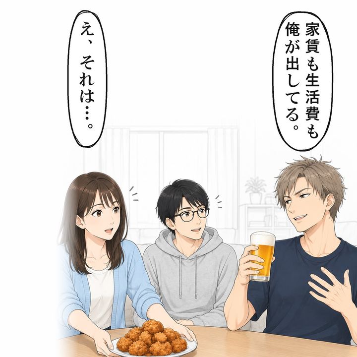 友人を招いた家飲みで、同棲中の彼が自慢を始めました