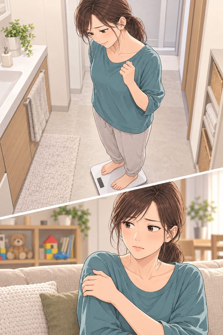 体重が減った後も自分の変化を考える女性を描いた漫画