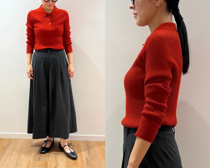 グレーのタックキュロットでつくる、上品なメリハリコーデ