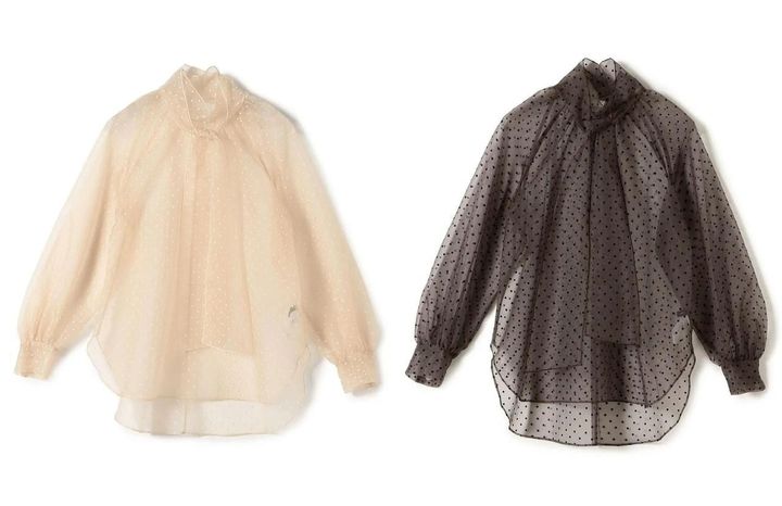 画像: 「オーガンジー フロッキー ドット リボン ブラウス」各￥21,450 出典：シップス