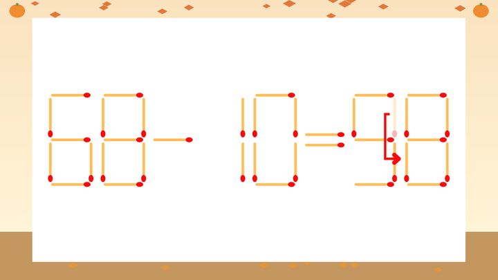 【マッチ棒クイズ】1本だけ動かして正しい式に：68-10=99？の解答画像