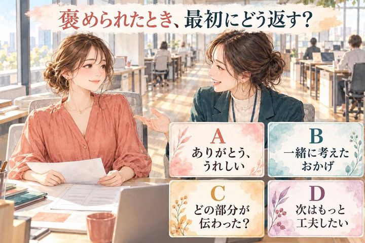 【心理テスト】仕事を褒められたら、何と返す？