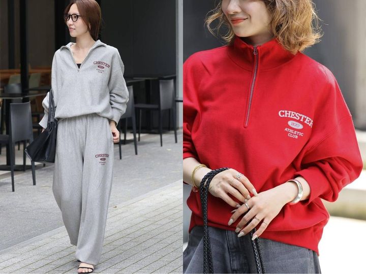 画像: 「ハーフジップスウェット」各￥9,900、「ロゴスウェットパンツ」￥9,900 出典：ジャーナル スタンダード レリューム